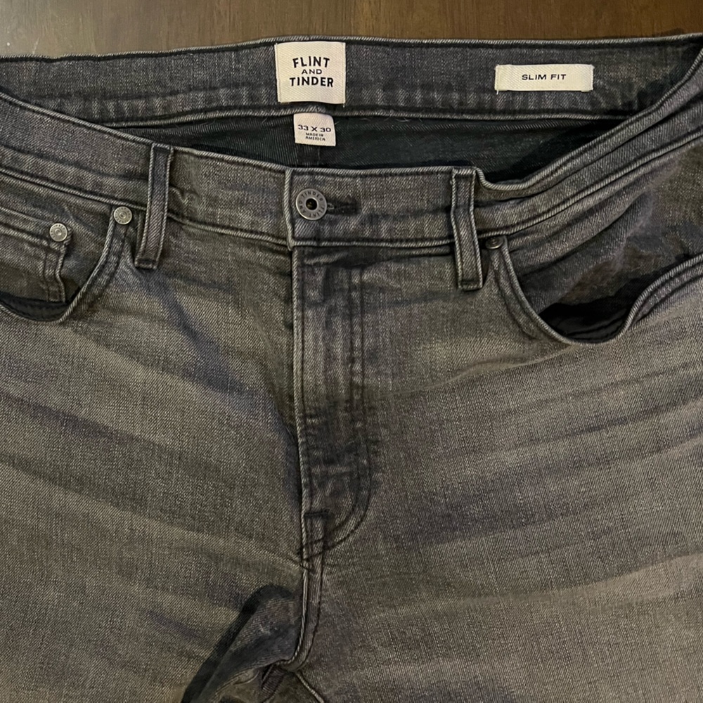 Flint and Tinder Stretch Selvage Denim - Slim
 in Grey 33x30, Made in USA